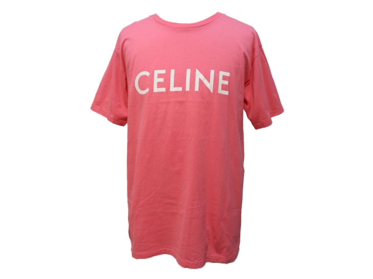 CELINE セリーヌ ルーズTシャツ ロゴプリント メンズS ピンク/ホワイト ...