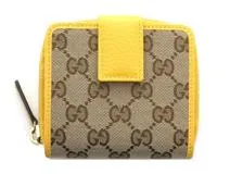 GUCCI グッチ 二つ折り財布 ラウンドファスナー ベージュ/イエロー GG