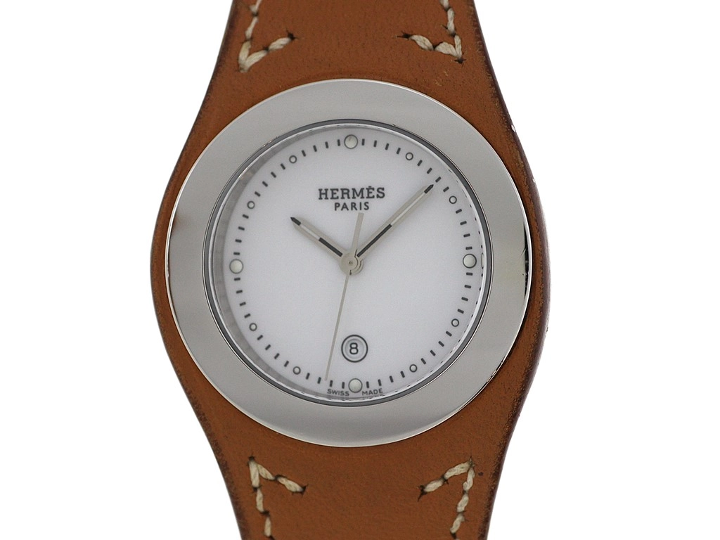 HERMES エルメス 腕時計 2003年並行品 アーネ HA3.410 ホワイト文字盤 ステンレススチール/レザー クォーツ【472】SJ