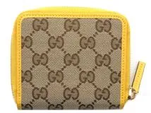 GUCCI グッチ 二つ折り財布 ラウンドファスナー ベージュ/イエロー GG