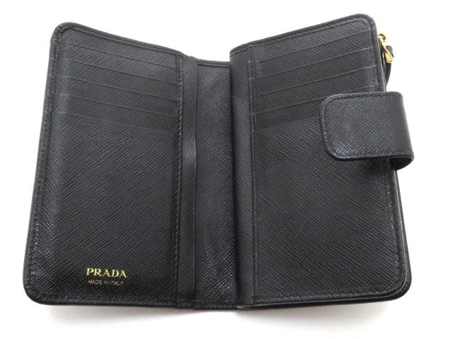 PRADA プラダ 二つ折り財布 サフィアーノ ブラック ゴールド金具
