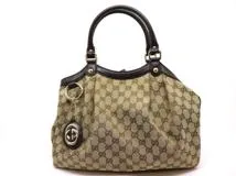 GUCCI　グッチ　バッグ　スーキーＧＧ　ハンドバッグ　ダークブラウン　ベージュ　キャンバス　レザー　2148103671791　【200】
