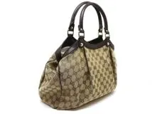 GUCCI　グッチ　バッグ　スーキーＧＧ　ハンドバッグ　ダークブラウン　ベージュ　キャンバス　レザー　2148103671791　【200】