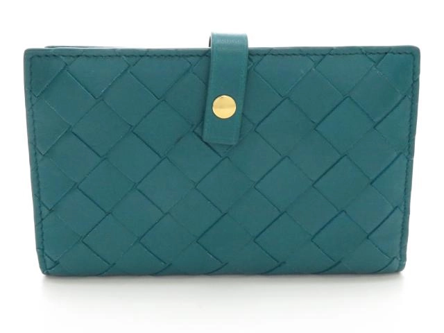 BOTTEGA VENETA ボッテガ・ヴェネタ 二つ折り財布 グリーン ゴールド金具 カーフ イントレチャート【434】  の購入なら「質」の大黒屋（公式）