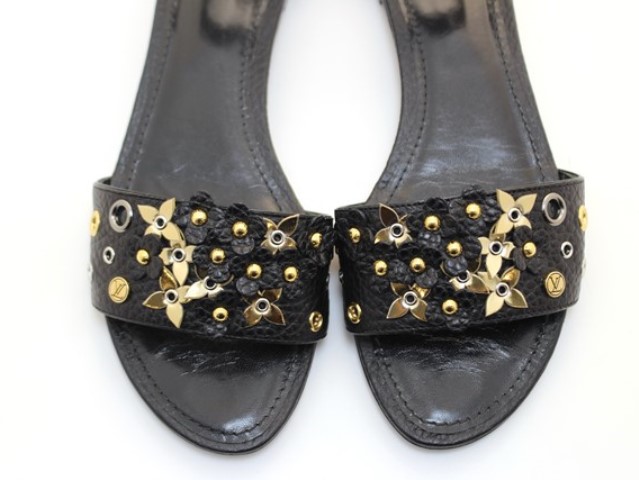 美品　ルイヴィトン　ビジュー　花びら　サテン　黒色　サンダル　35 1/2 春夏に大活躍♪】LOUIS VUITTON☆マヤライン サンダル (Louis
