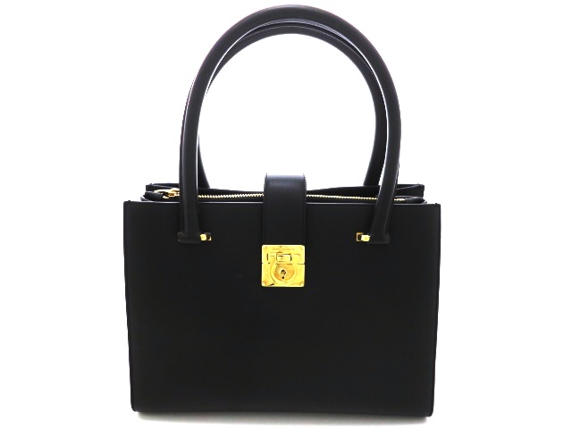 【Salvatore Ferragamo】ハンドバッグ　ガンチーニ型押し　黒色 ガンチーニ ハンドバッグ レザー ブラック 2WAY サルヴァトーレ