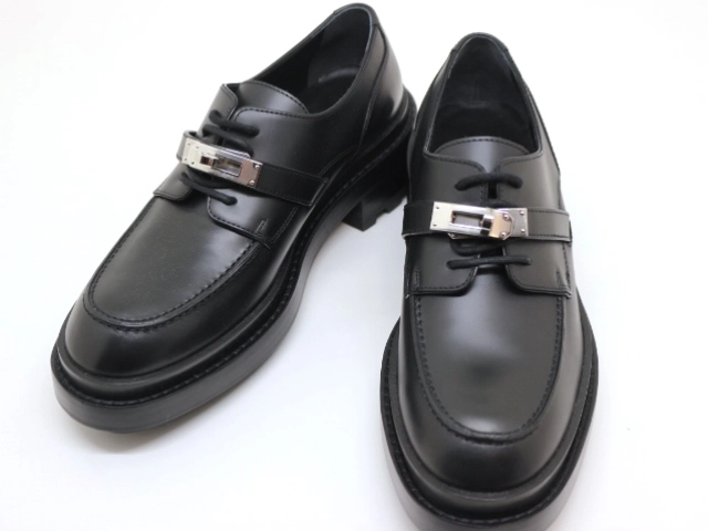 HERMES エルメス 靴 ダービーファーストローファー レディース37 ブラック カーフ 2143000686992 【200】  の購入なら「質」の大黒屋（公式）