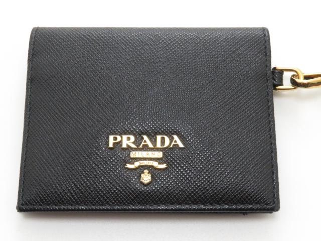 PRADA プラダ バッジホルダー サフィアーノ ブラック ゴールド金具