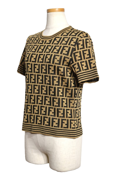 Fendi 半袖ニット ブラウン・ベージュ 中古・古着通販】FENDI (フェンディ) ズッカ柄 半袖 ニット
