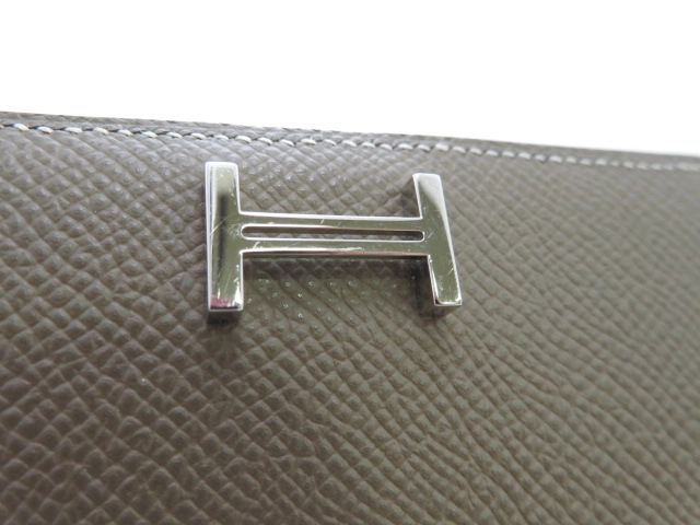 HERMES エルメス ベアンコンパクト 二つ折り財布 エトゥープ ヴォーエプソン Z刻印 シルバー金具【473】