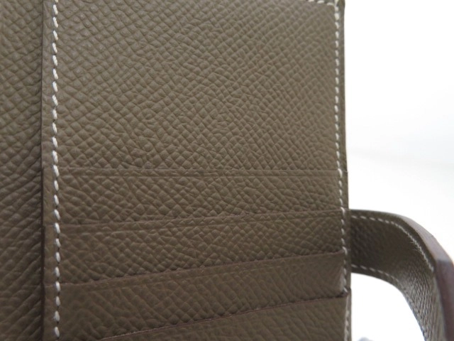 HERMES エルメス ベアンコンパクト 二つ折り財布 エトゥープ ヴォーエプソン Z刻印 シルバー金具【473】