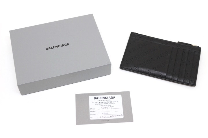 BALENCIAGA　バレンシアガ　ロゴパンチングコイン　カードケース　小物　640535 D6WZN　レザー　ブラック　 （2143200468480）【200】