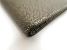 HERMES エルメス ベアンコンパクト 二つ折り財布 エトゥープ ヴォーエプソン Z刻印 シルバー金具【473】