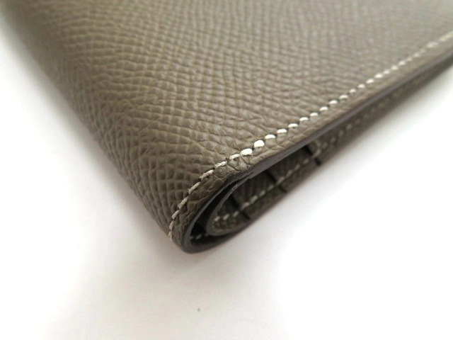HERMES エルメス ベアンコンパクト 二つ折り財布 エトゥープ ヴォーエプソン Z刻印 シルバー金具【473】