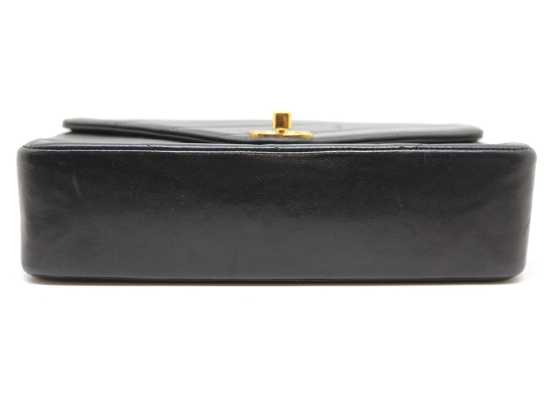 CHANEL シャネル バイアスステッチＷチェーンショルダーバッグ ブラック GP ラムスキン 【200】