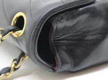 CHANEL シャネル バイアスステッチＷチェーンショルダーバッグ ブラック GP ラムスキン 【200】