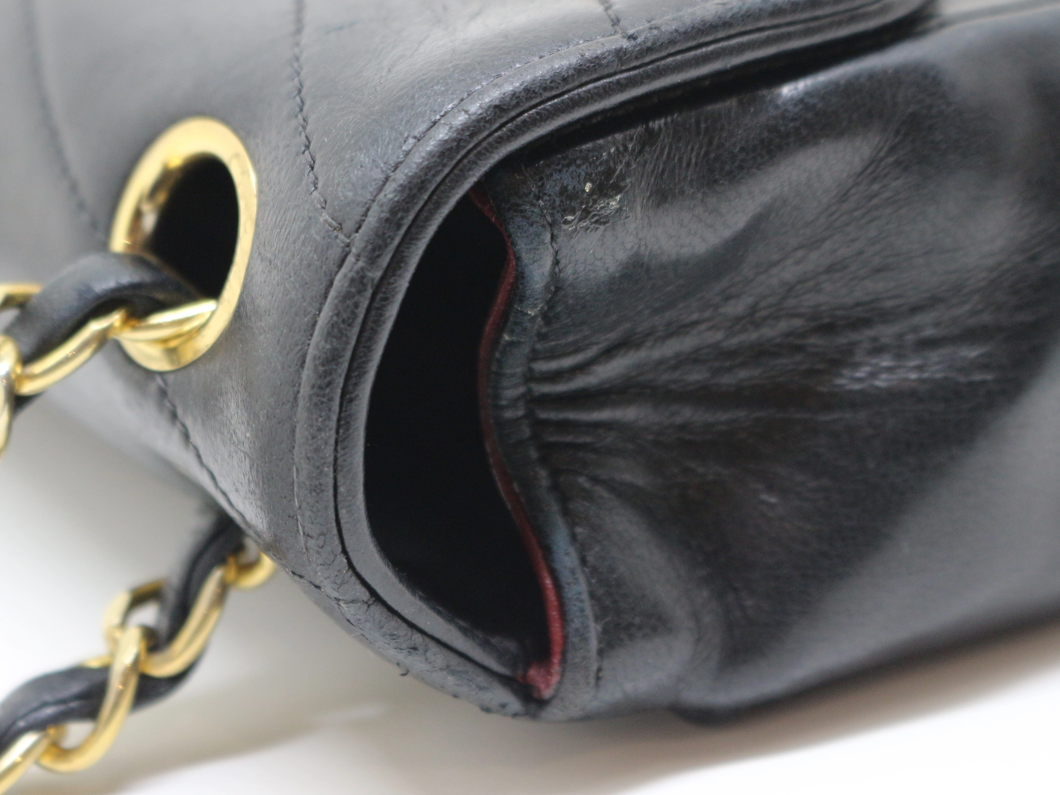 CHANEL シャネル バイアスステッチＷチェーンショルダーバッグ ブラック GP ラムスキン 【200】