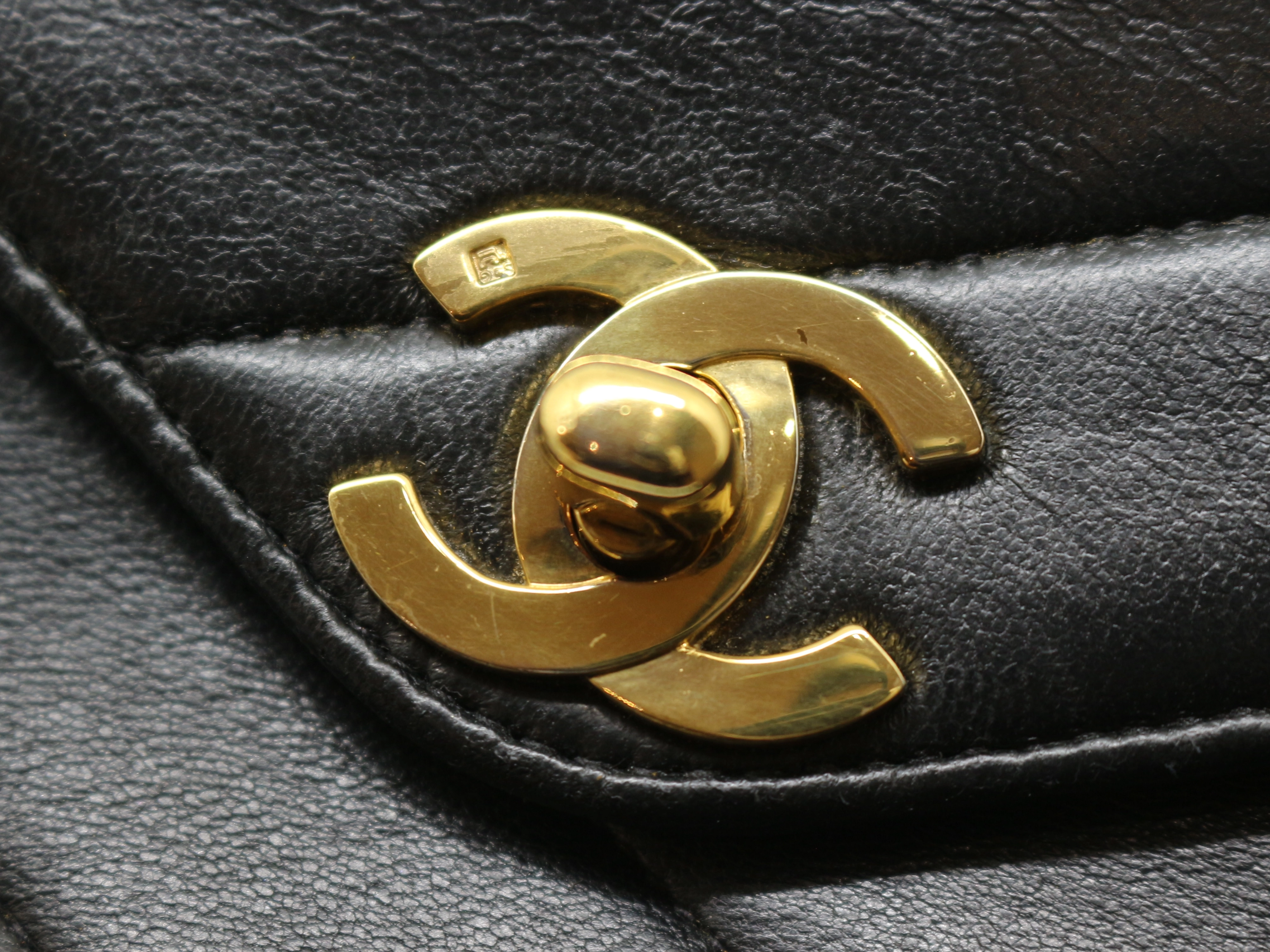 CHANEL シャネル バイアスステッチＷチェーンショルダーバッグ ブラック GP ラムスキン 【200】