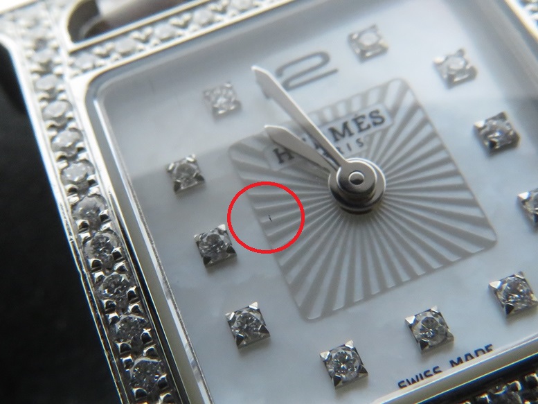 HERMES エルメス Hウォッチミニ ダイヤベゼル HH1.130 ホワイトシェル