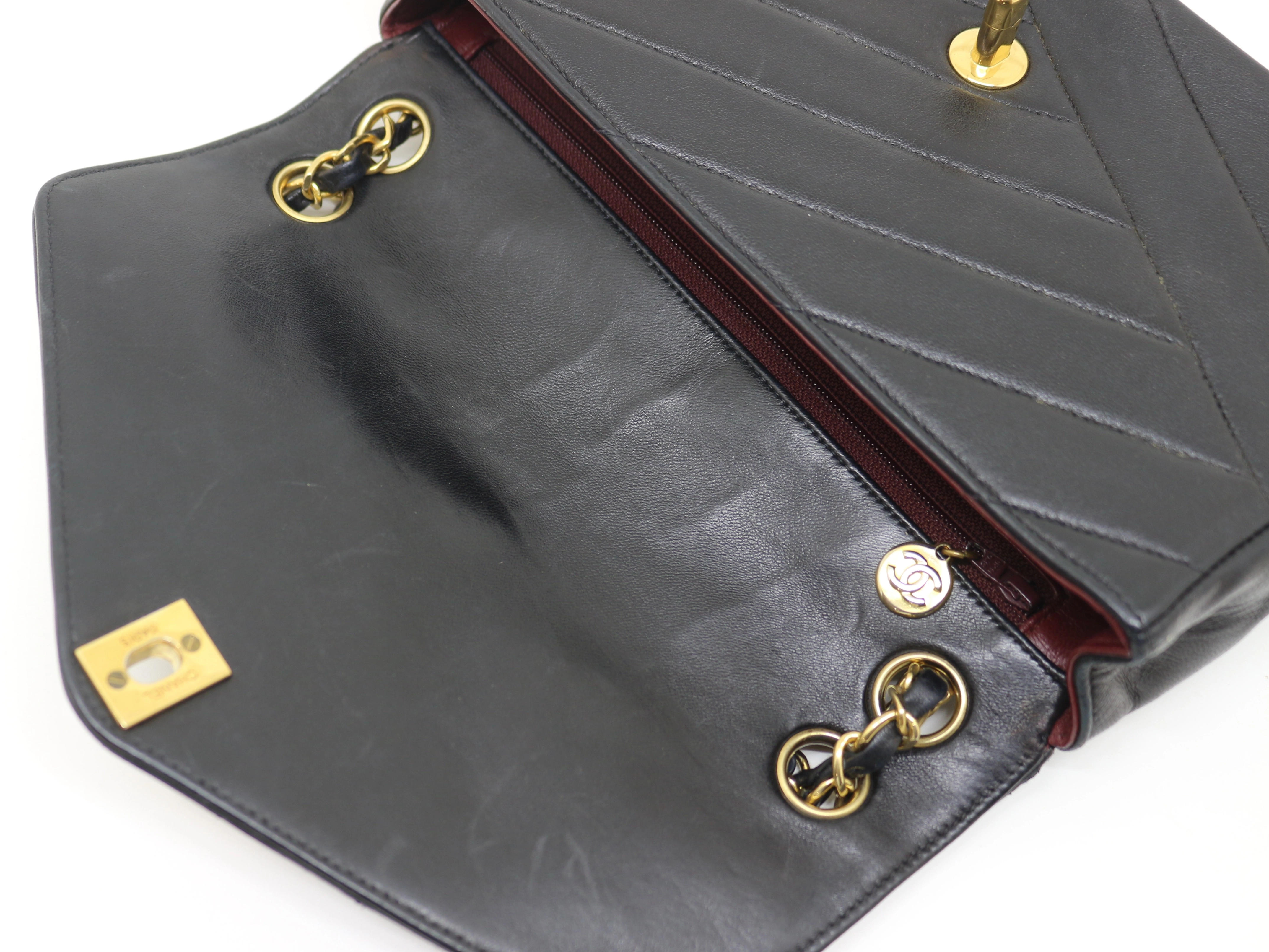 CHANEL シャネル バイアスステッチＷチェーンショルダーバッグ ブラック GP ラムスキン 【200】