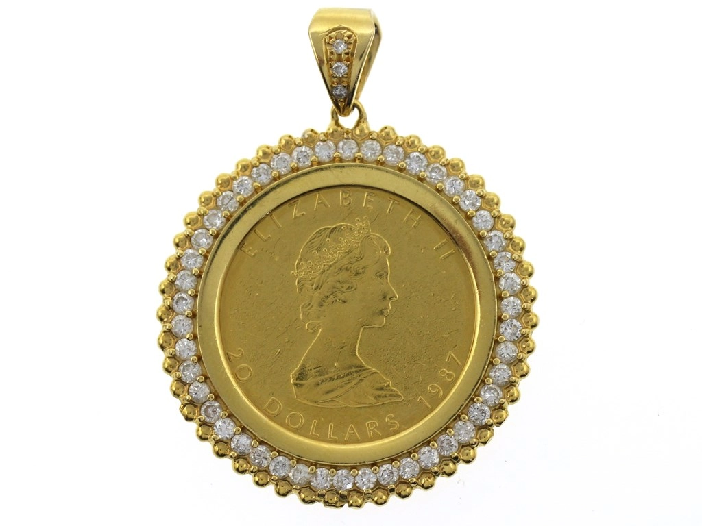 JEWLERY ノンブランドジュエリー トップ メイプルリーフコイン K24/K18イエローゴールド 1/2オンスダイヤモンド1.47カラット 25.1g【472】SJ