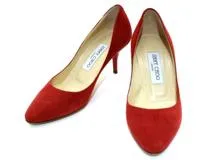 JIMMY CHOO　ジミーチュウ　靴　パンプス　レディス35ハーフ　レッド　スエード　2143400216188　【200】