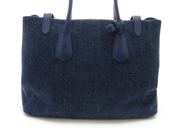 PRADA プラダ トートバッグ ブルーデニム レザー ショルダー
