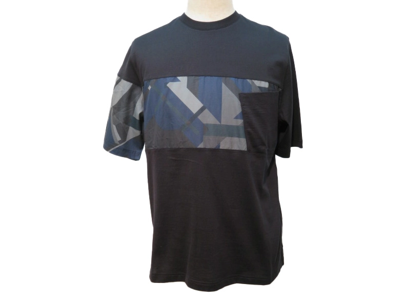 HERMES　エルメス　Tシャツ　メンズXS　ブラック/ネイビー　コットン　2148103613753　【432】