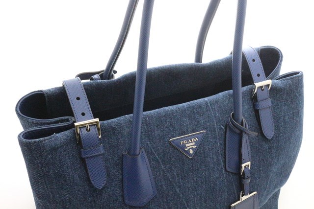 PRADA プラダ トートバッグ ブルーデニム レザー ショルダーバッグ