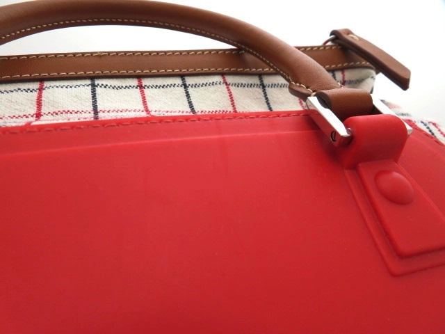 Maison Margiela メゾン・マルジェラ 5AC ミニ2WAYバッグ レッド チェック柄 キャンバス レザー ラバー【473】