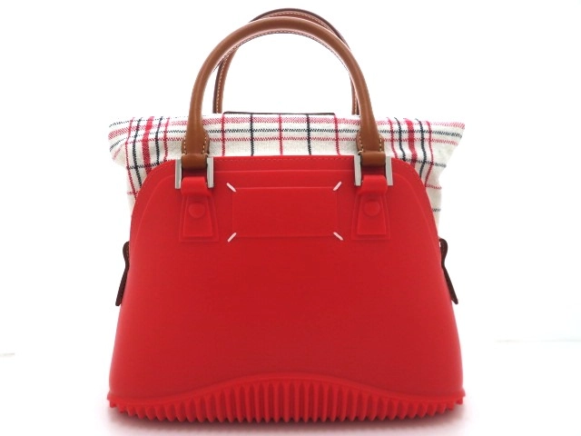 Maison Margiela メゾン・マルジェラ 5AC ミニ2WAYバッグ レッド チェック柄 キャンバス レザー ラバー【473】