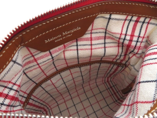 Maison Margiela メゾン・マルジェラ 5AC ミニ2WAYバッグ レッド チェック柄 キャンバス レザー ラバー【473】