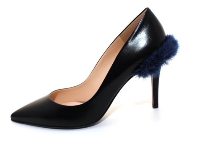 FENDI フェンディ 靴 パンプス レディス38(約24.5～25.0cm)  ブラック ネイビー レザー ファー RN146779 (2143700188178) 【200】