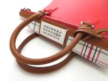 Maison Margiela メゾン・マルジェラ 5AC ミニ2WAYバッグ レッド チェック柄 キャンバス レザー ラバー【473】