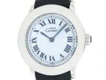 Cartier　カルティエ　時計　ロンド　ステンレススチール　革　ホワイト文字盤　クォーツ【430】