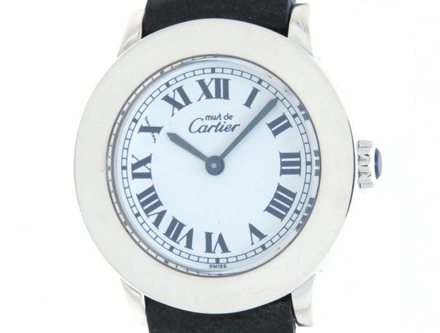 Cartier　カルティエ　時計　ロンド　ステンレススチール　革　ホワイト文字盤　クォーツ【430】