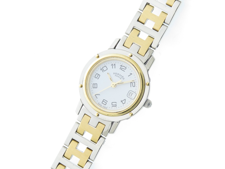 HERMES エルメス クリッパーコンビ CL4.220 ホワイトアラビア文字盤 GP 
