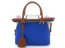 Maison Margiela メゾン・マルジェラ 5AC ミニ2WAYバッグ ブルー チェック柄 キャンバス レザー ラバー【473】
