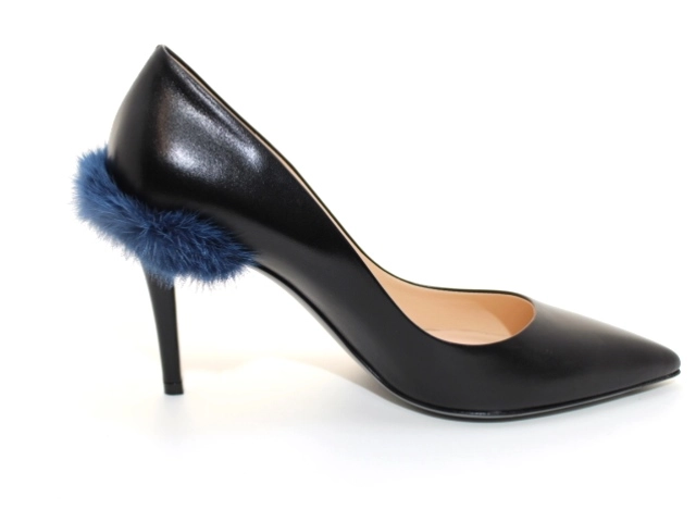 FENDI フェンディ 靴 パンプス レディス38(約24.5～25.0cm)  ブラック ネイビー レザー ファー RN146779 (2143700188178) 【200】