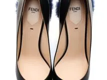 FENDI フェンディ 靴 パンプス レディス38(約24.5～25.0cm)  ブラック ネイビー レザー ファー RN146779 (2143700188178) 【200】