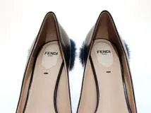 FENDI フェンディ 靴 パンプス レディス38(約24.5～25.0cm)  ブラック ネイビー レザー ファー RN146779 (2143700188178) 【200】
