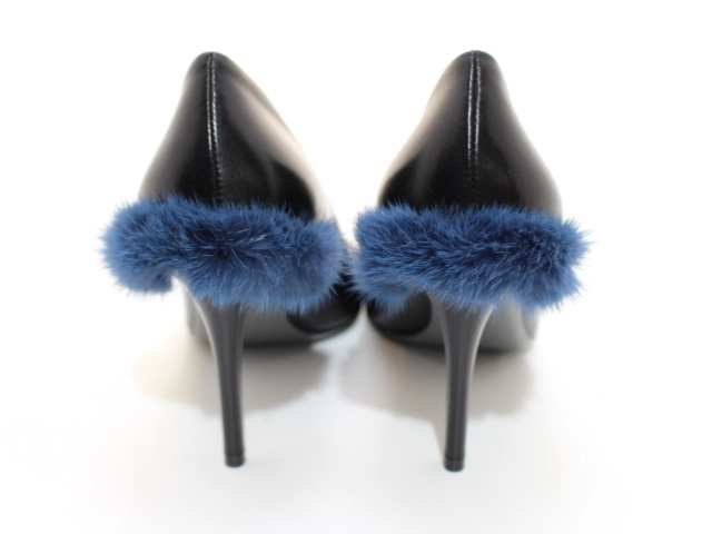 FENDI フェンディ 靴 パンプス レディス38(約24.5～25.0cm)  ブラック ネイビー レザー ファー RN146779 (2143700188178) 【200】