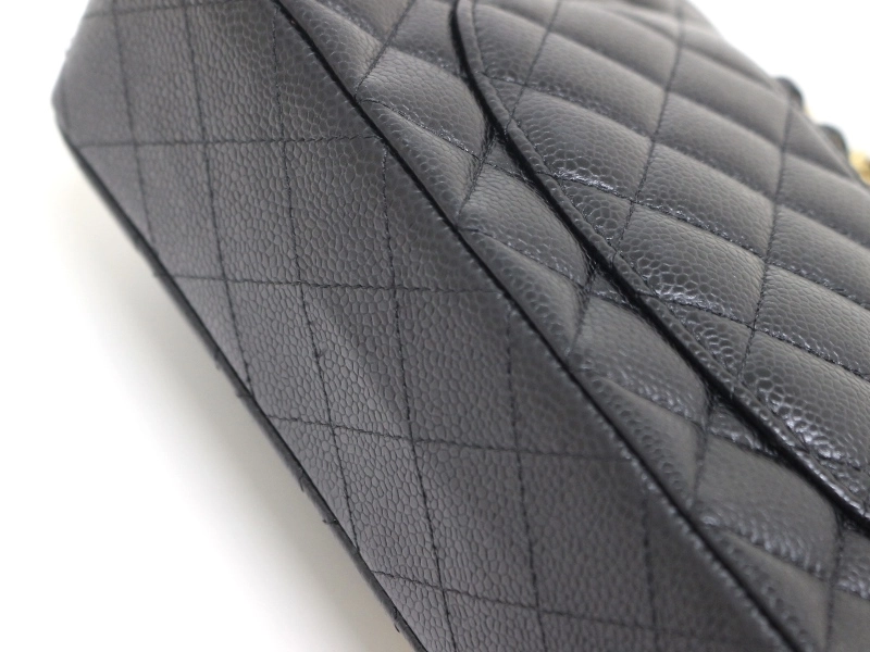 CHANEL シャネル マトラッセＷフラップ  Ｗチェーン ショルダーバッグ ブラック GP キャビアスキン A01112