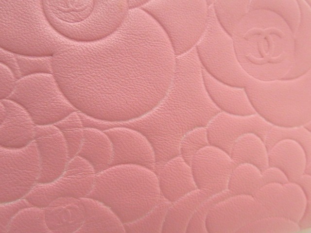 CHANEL シャネル 化粧ポーチ カメリア ラムスキン ピンク 【205