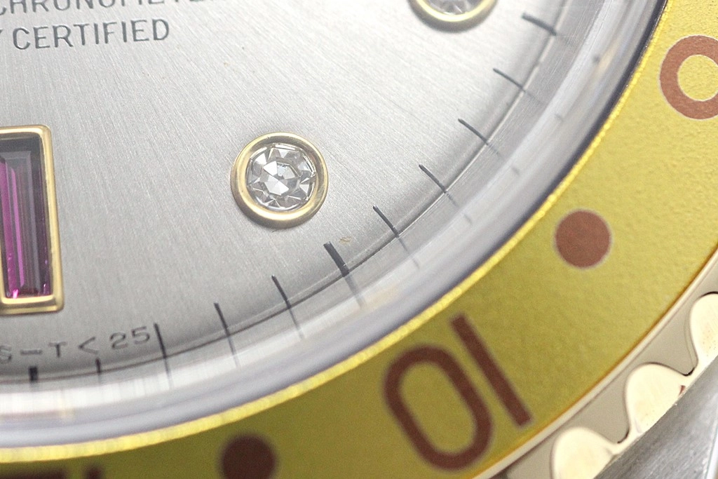A番 ROLEX ロレックス 腕時計 GMTマスターⅡ16713RG ステンレス/K18イエローゴールド 3Pルビー/8Pダイヤモンドグレー文字盤 トリチウム 自動巻【472】SJ