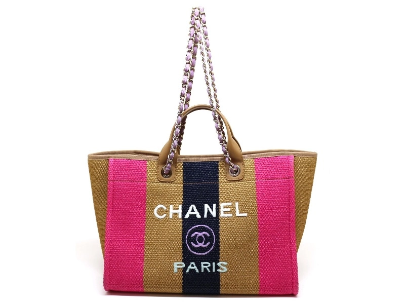 CHANEL シャネル ドーヴィル 2WAYトートバッグ A93786 マルチ ベージュ ピンク ネイビー ストロー レザー GP ゴールド金具  2120000290251【200】 の購入なら「質」の大黒屋（公式）