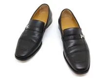 HERMES　エルメス　靴　ローファー　モカシン　メンズ40　ブラック　レザー　シルバー金具　2120000276156　【200】