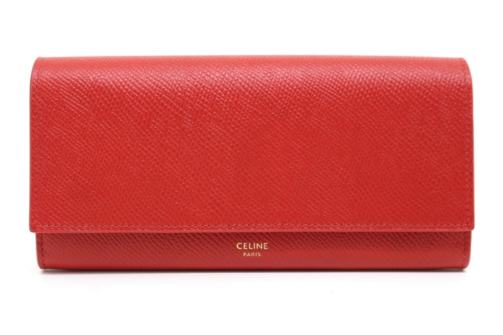 CELINE フラップ式 長財布 黒/赤 CELINE セリーヌ 財布 ラージフラップウォレット 長財布 レッド レザー