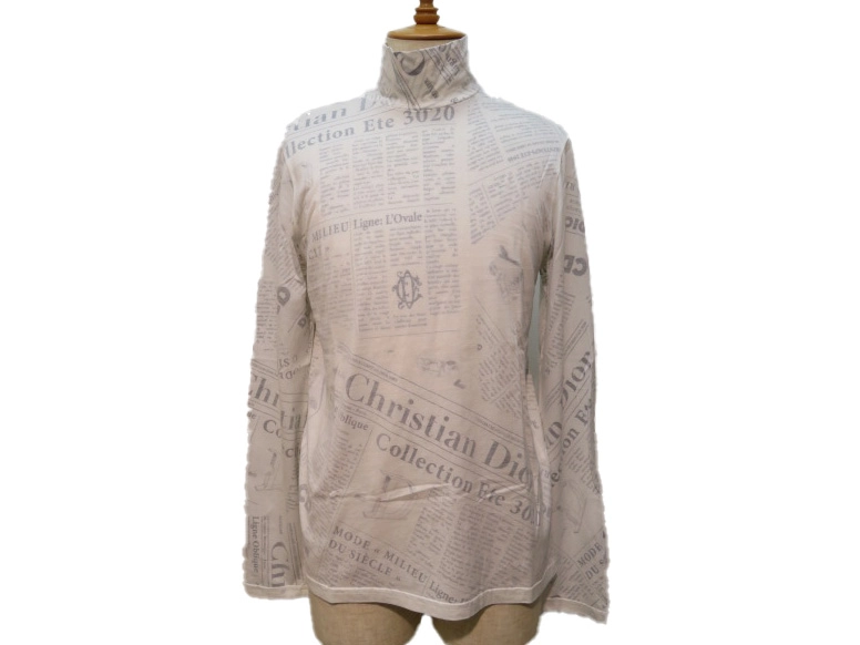 DIOR× Daniel Arsham　ディオール×ダニエル・アーシャム　ニュースペーパー長袖Tシャツ　メンズXS　ホワイト/ブラック　コットン　023J656B0589　2143200540056　【432】