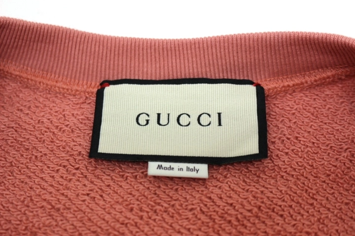 GUCCI グッチ スウェット トレーナー オーバーサイズ メンズL ピンク ドッグ コットン ラインストーン 469250 （2143100477636）【200】